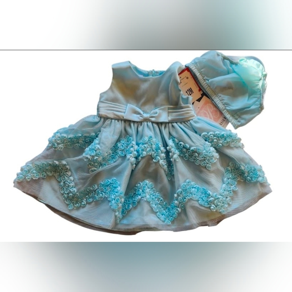 Baby Girl Light Blue Rosette Dress Set Size 12M Easter Wedding